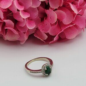Ema 14K White Gold Emerald And Diamonds Ring Size 4.5 Main Stone 5.9mm Long